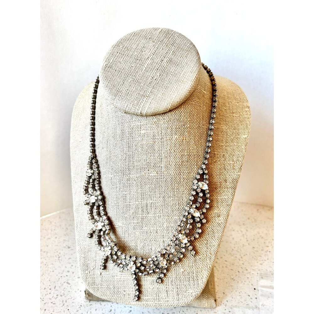 Vintage Rhinestone Silver Tones Choker Necklace Hook Clasp 17.5” - Picture 4 of 9